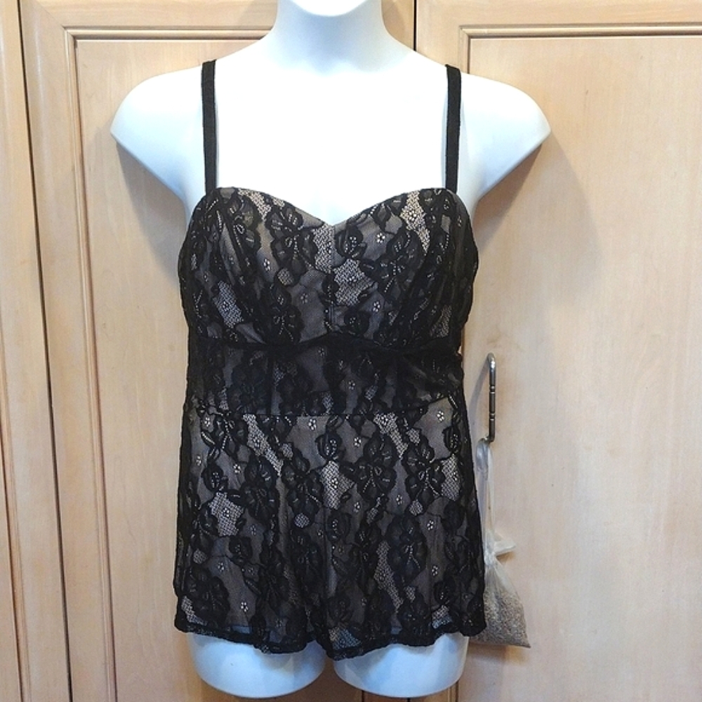 🖤Torrid Black Lace Over Nude Babydoll Dress Cami Tank Top